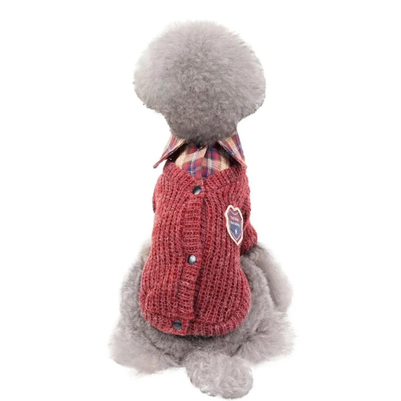 Вязаный свитер для домашних животных теплое осенне-зимнее пальто с лацканами