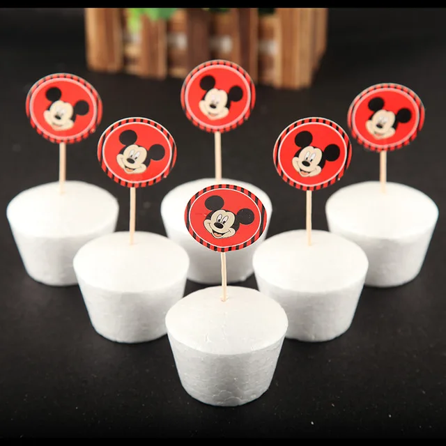 24pcs Topper 68 шт. красный Микки Маус День рождения украшения для детей для душа Чашки салфетки соломенный флаг набор День рождения принадлежности - Цвет: 24pcs Topper