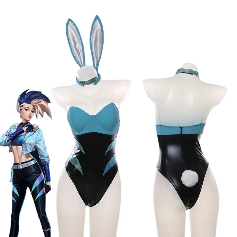 

Akali Cosplay Costume LOL KDA Akali Sexy Bunny Girl Halloween Costumes Cute Rabbit Ears Jumpsuit Cool Sweet Girl New Set