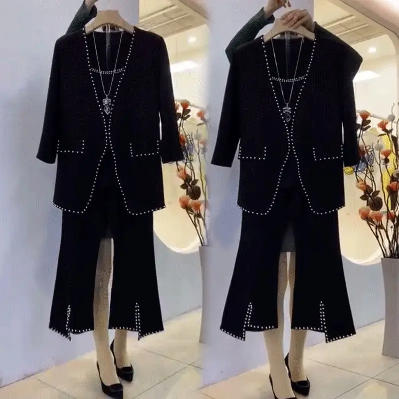 

2021 spring net red fashion suit suit women loose large size suit wide-leg pants three-piece INS trend