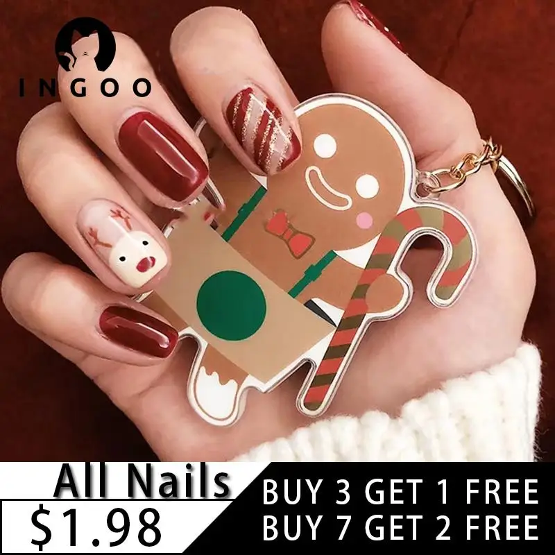 

24Pcs Christmas Nail Art Wearable Square Fake Nails Cute Deer Press On Nails Glitter Short False Nails Artificial Nail With Glue