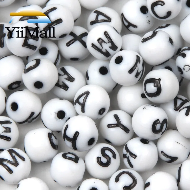 Круглые акриловые бусины с буквами шарики 8 мм отверстием алфавита россыпью для