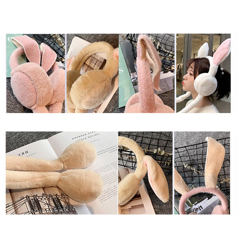 Женские милые наушники Cache Ear Модные женские теплые шапки плюшевые с заячьими