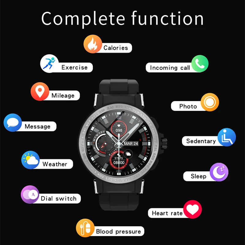 Умные часы для активного отдыха E19 для мужчин с защитой IP68 от воды, мониторингом сердечного ритма, уровня кислорода в крови и давления, GPS-отслеживанием, фитнес-трекером и браслетом.