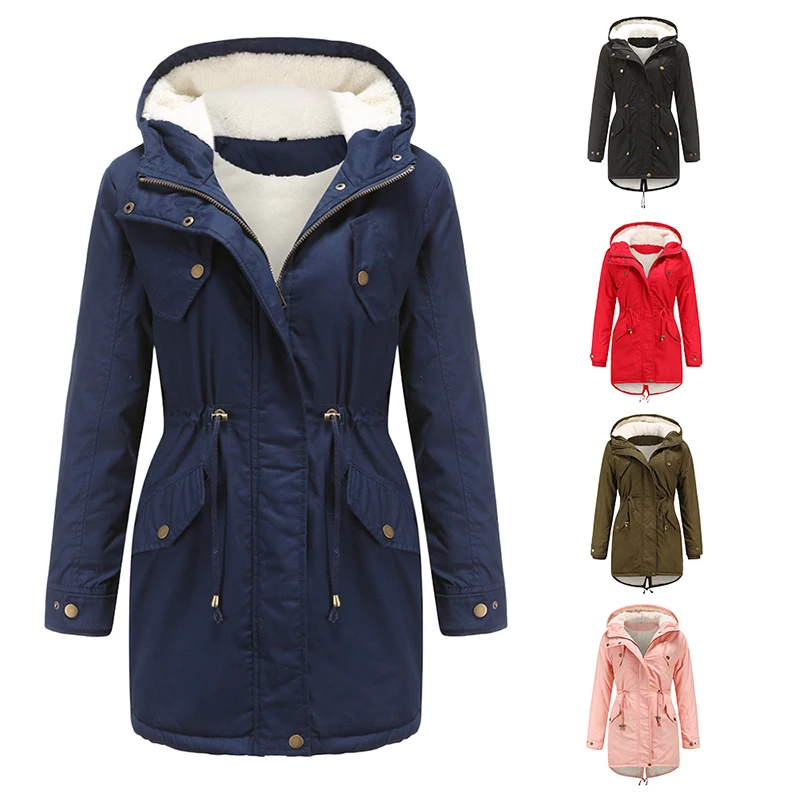 

Autumn and Winter New Women's Jacket Coat Solid Color Hooded Coat Thick Cotton-padded Clothes Plus Velvet Cotton-padded Clothes