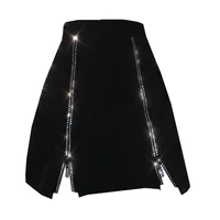 chic ins new 2022 spring summer party lady sexy bling rhinestone zipper suiting mini skirt women japanese girl a line bottom