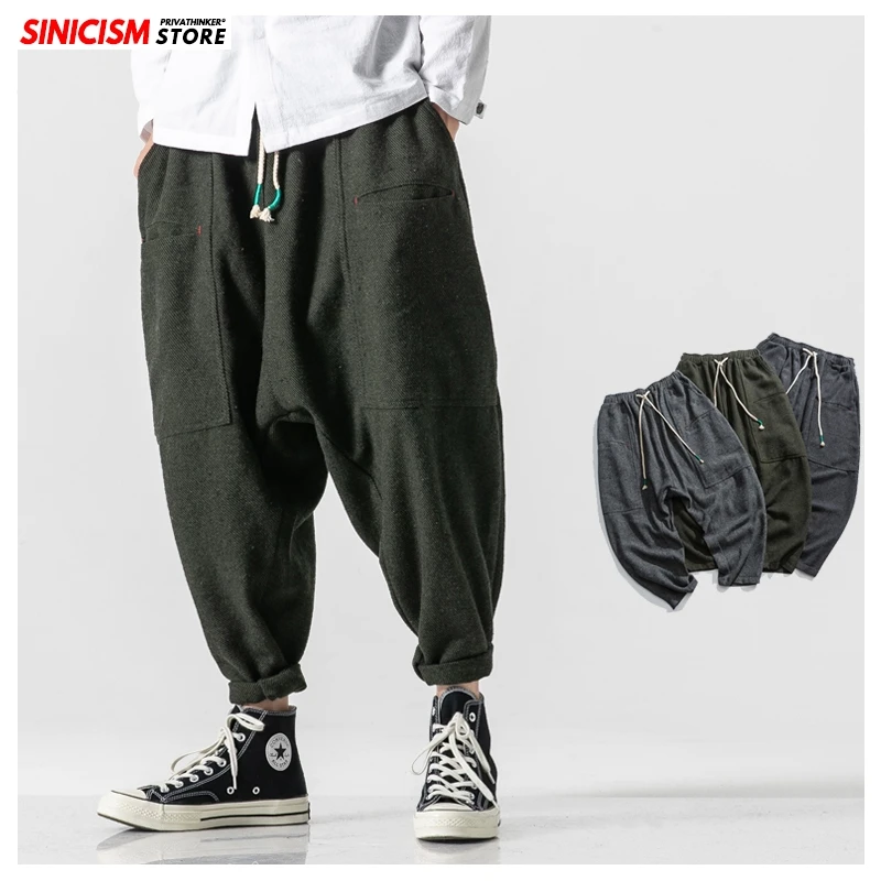 Sinicism Store, осенние свободные штаны-шаровары для бега, мужские повседневные плотные штаны,, зимние теплые хлопковые штаны для мужчин