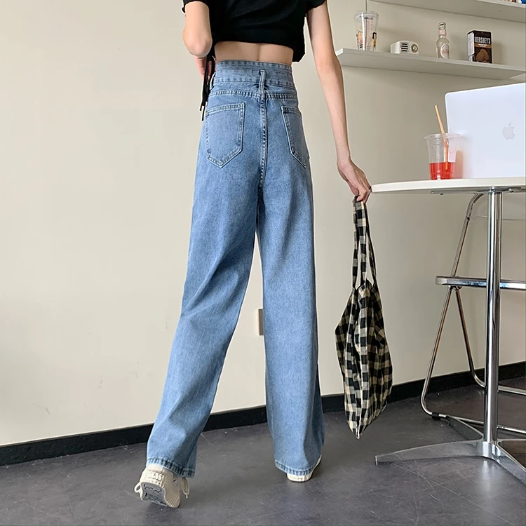 

Mopping Wide-Leg Denim Trousers Women's Straight Loose High Waist Drooping Slimming Versatile Student Korean Style Spring