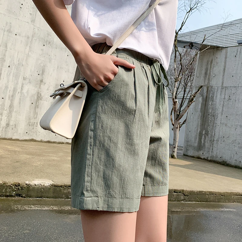 Шорты женские с карманом повседневные эластичным поясом широкими штанинами