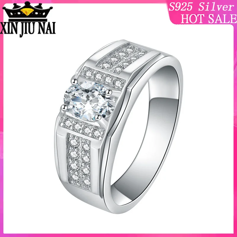 

925 sterling silver Wide version of double-row group inlay simulation Diamond Male plated white gold color fastness hot selling