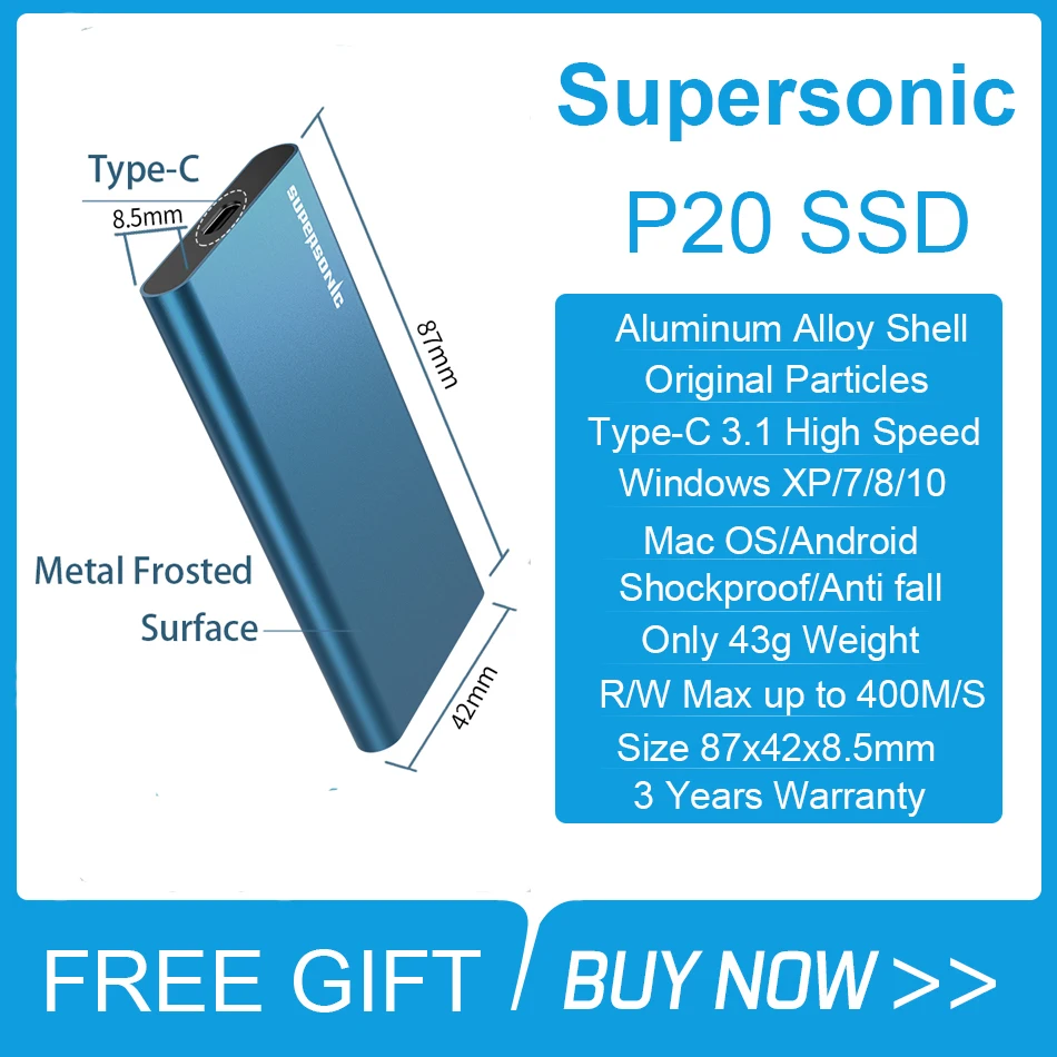 Внешний SSD-накопитель Supersonic 256 ГБ 512 ТБ стандартный ПК-C 3 1 высокоскоростной