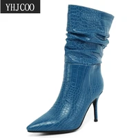 2021 new woman mid calf boots sexy pointed toe sexy shoes for women high heels sex boots autumn winter noble comfort boots 43