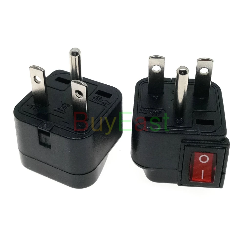 

(Pack 5) Universal to US Nema 6-15P Electrical Plug Adapter AC100~250V 10A With Main Power Switch LED Indicator WSA-18