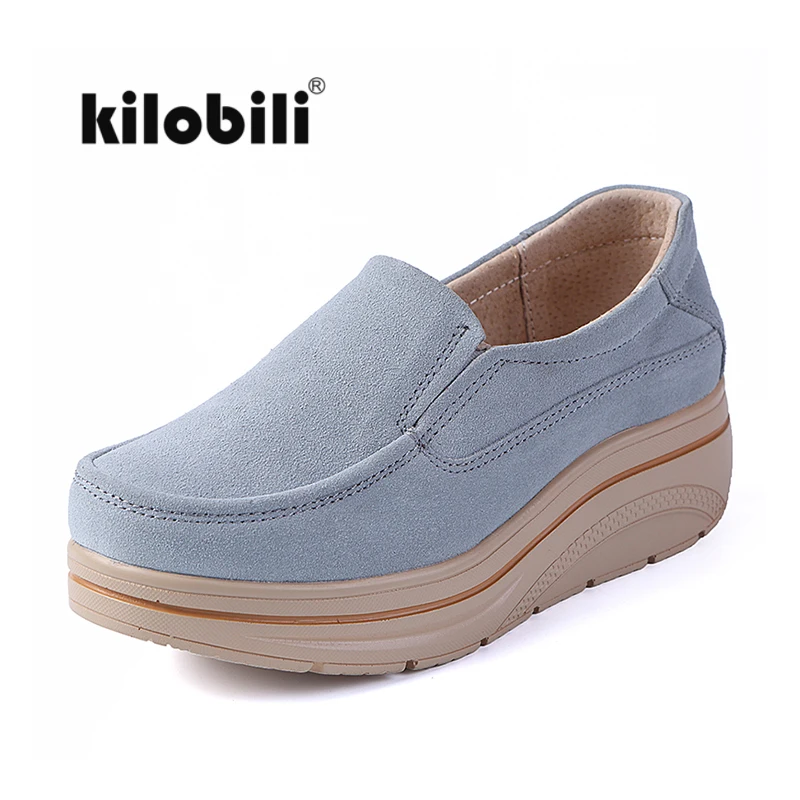 Kilobili/ г.; Осенняя женская обувь на плоской подошве; обувь на плоской платформе; повседневная обувь из кожи и замши; женская обувь на толстой подошве без застежки