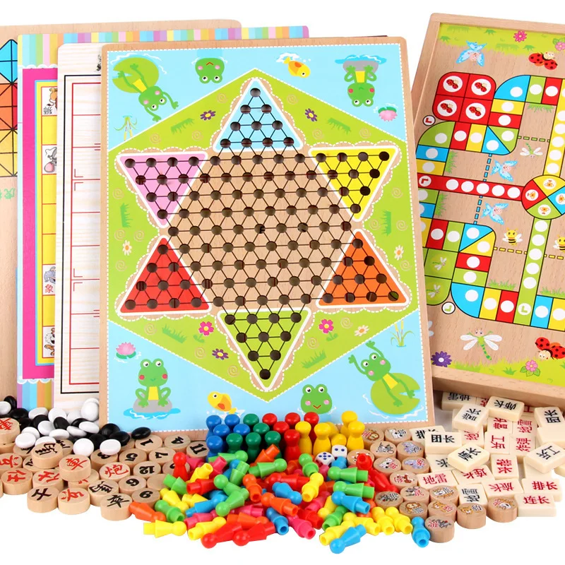 

Wooden children's toys 3D Puzzle All in one flying chess, multi-function chess wooden chess ZLL