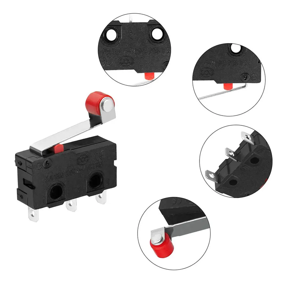 

10PCS Mini Micro Limit Switch NO NC 3 Pins PCB Terminals SPDT 5A 250V 29mm Roller Arc lever Snap Action Push Microswitches
