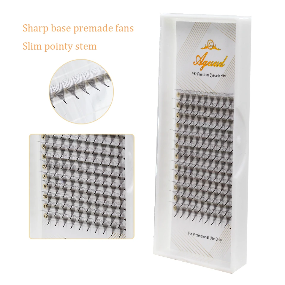 

AGUUD Tiny Base Premade Volume Fans Sharp Stem 3D/5D/6D/8D/10D/12D/14D Pointy Slim Narrow Base Premade Fans Lash Extension Cilia