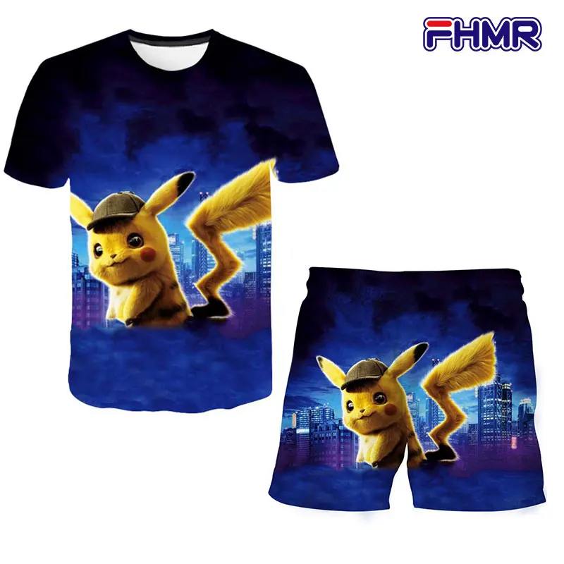

2021 New Children's Anime Print Outfit Boy Summer Set 2pc Fashion Clothes Boy Cartoon Costumes Kids polyester Tshirt shorts