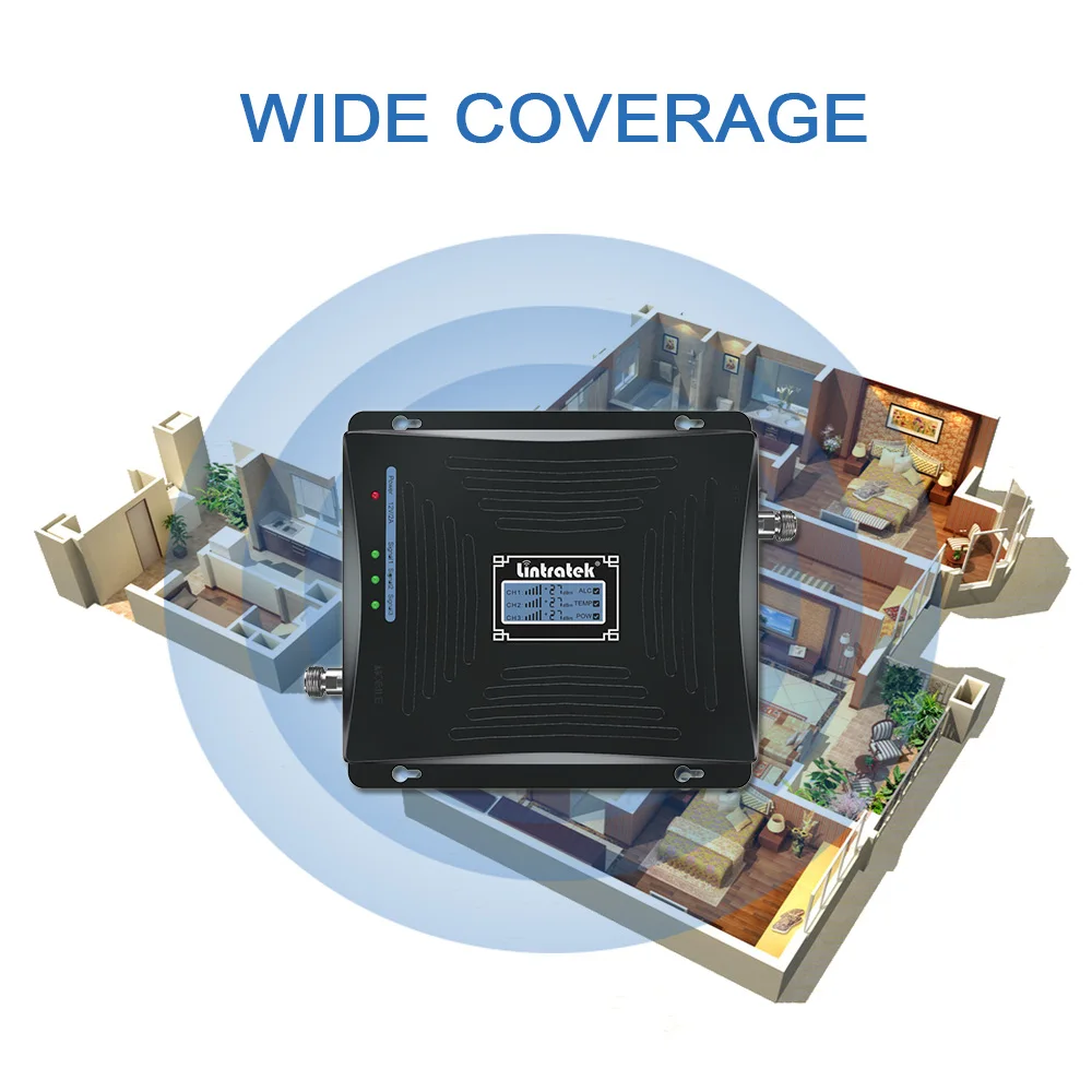 

Lintratek LCD mobile phone repetidor 850mhz umts 2100mhz gsm lte 1800mhz 3G 4G triple band cell phone signal booster repeater .