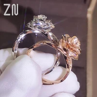 zn rose gold rings flower crystal wedding band rings for women promise engagement rings charms jewelry gift factory price