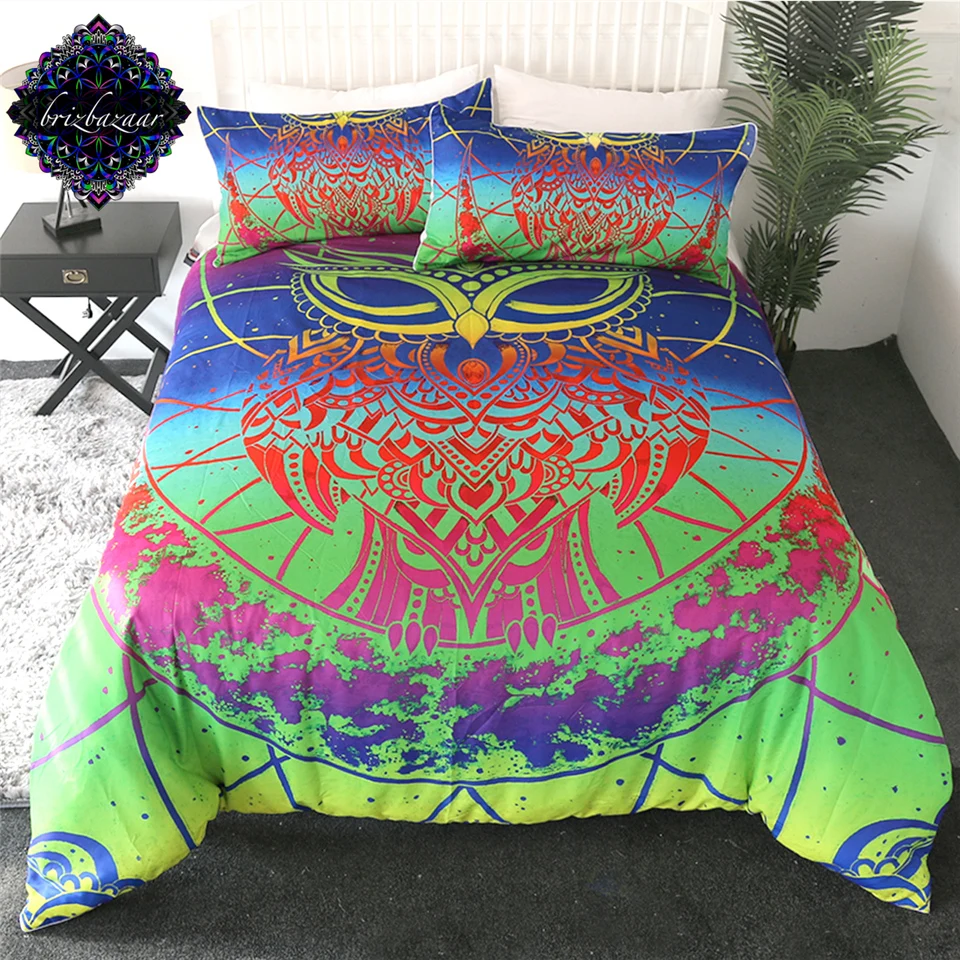 Комплект постельного белья с радужной совой от Brizbazaar акварельная чакра