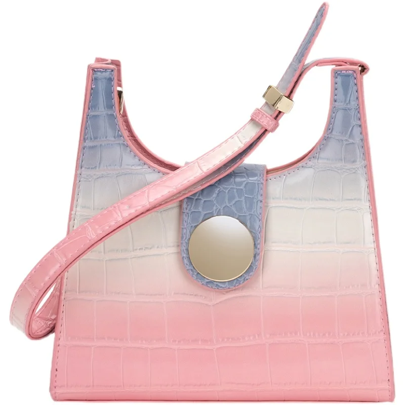 

Korean Luxury Handbag Women Gradient Pink PU Leather Handle Bag Fashion Brand Lady Tote Big Capacity Shoulder Bag Shopping Purse