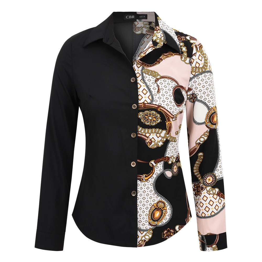 

Рубашка женская с отложным воротником, топ в стиле пэчворк, рабочая одежда на пуговицах, офисная одежда с длинным рукавом, D30