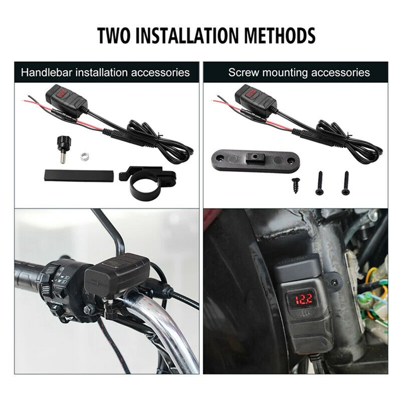 

USB Port 12V Waterproof Motorcycle Handlebar Charger Quick Charger 3.0 with Voltmeter USB Motorcycle Charger