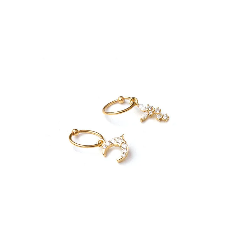

1PC New Fashion Classic Hoop Earring Gold Fake Cartilage Wing Leaf Flower Butterfly Moon Female Korean Huggies Loop Hoop Earring