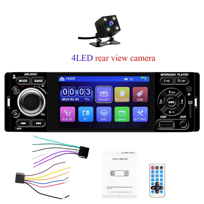 A radio-4led camera Авто мультимедиа 1 din автомагнитола android Зеркало Ссылка oto teypleri jsd 3001 HD " сенсорный экран кассет bluetooth usb видео плеер - Цвет: A radio-4led camera