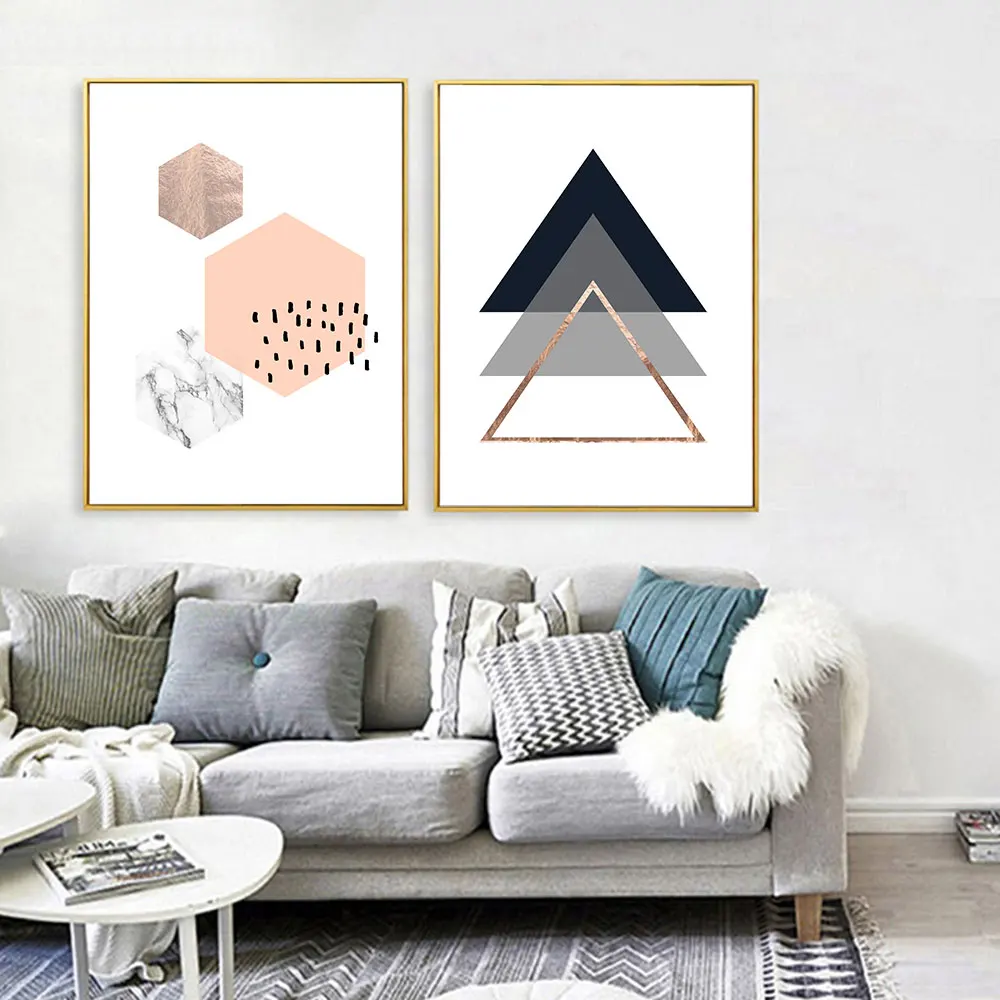 Абстрактный шестиугольный треугольный постер с золотой фольгой текстура холст