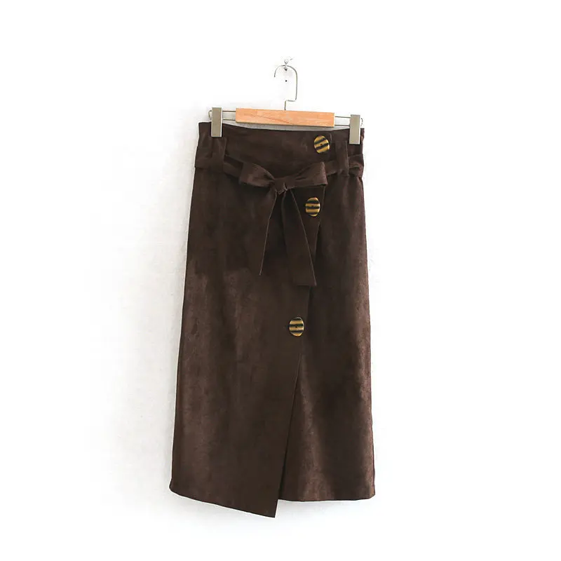 Женская Зимняя юбка GOPLUS повседневная до середины икры с высокой талией и бантом