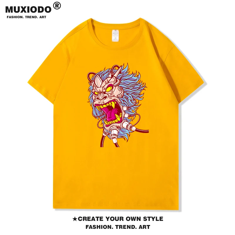 Забавная хлопковая Футболка с принтом льва в стиле граффити модная мужская и