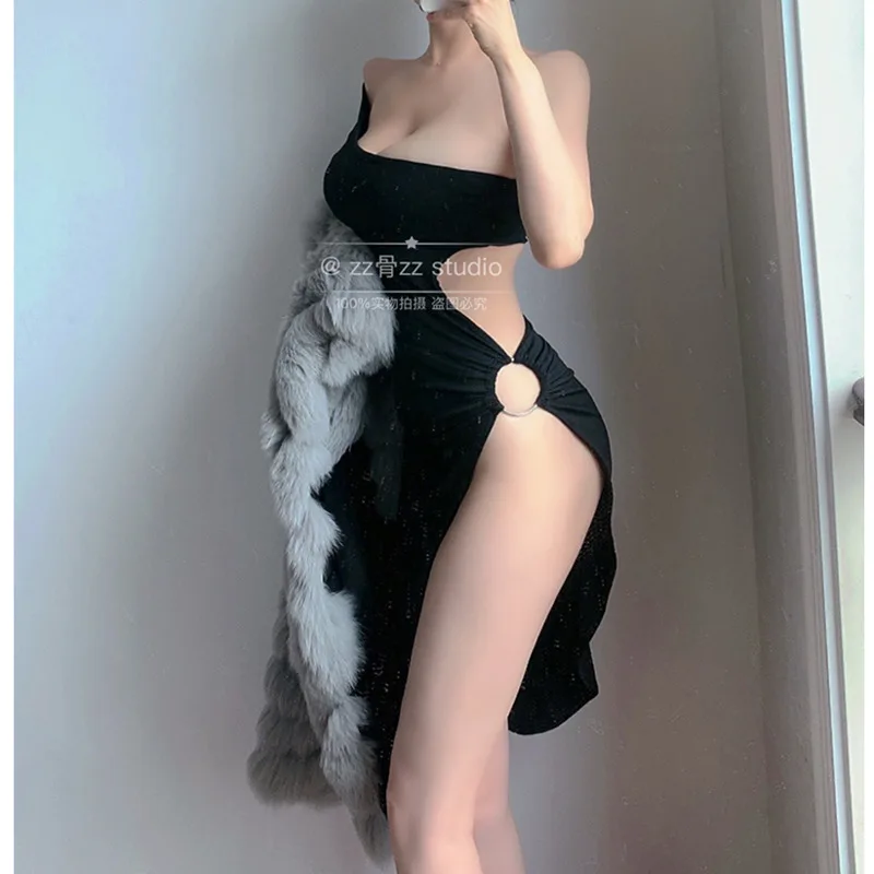 

Boho Sexy Beach Summer Hollow Out Resort Nightclub Strapless Tank Maxi Long Party Dress Women Korean Robe Clothes Vintage U0Y9