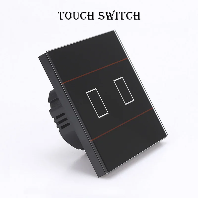 only touch 2 black Европейский стандарт, электрический переключатель, черный/белый/золотой кристалл, стеклянная панель, сенсорный датчик, настенный светильник, переключатель дистанционного управления, Rf433 - Цвет: only touch 2 black