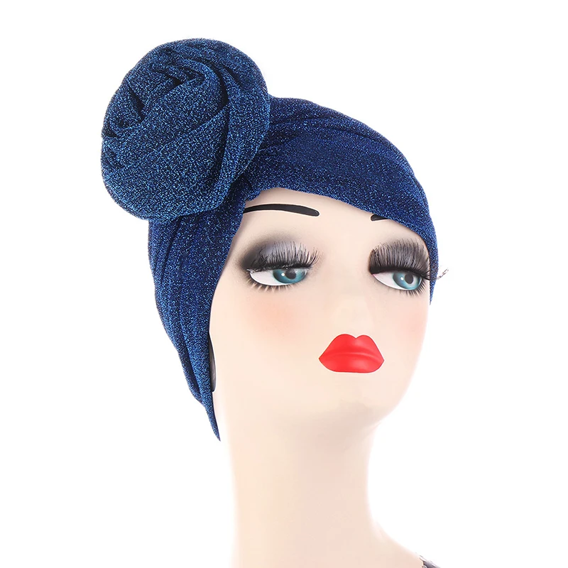 

Fashionable Multi-colored All-match Rose Flower Hood Muslim Turban Hat Bright Silk Indian Hat Pleated Indian Turban Hat
