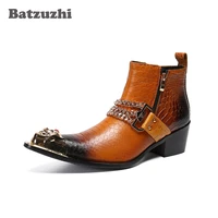 batzuzhi genuine leather boots men italian type handmade mens boots pointed iron toe punk fashion party boots men us6 us12