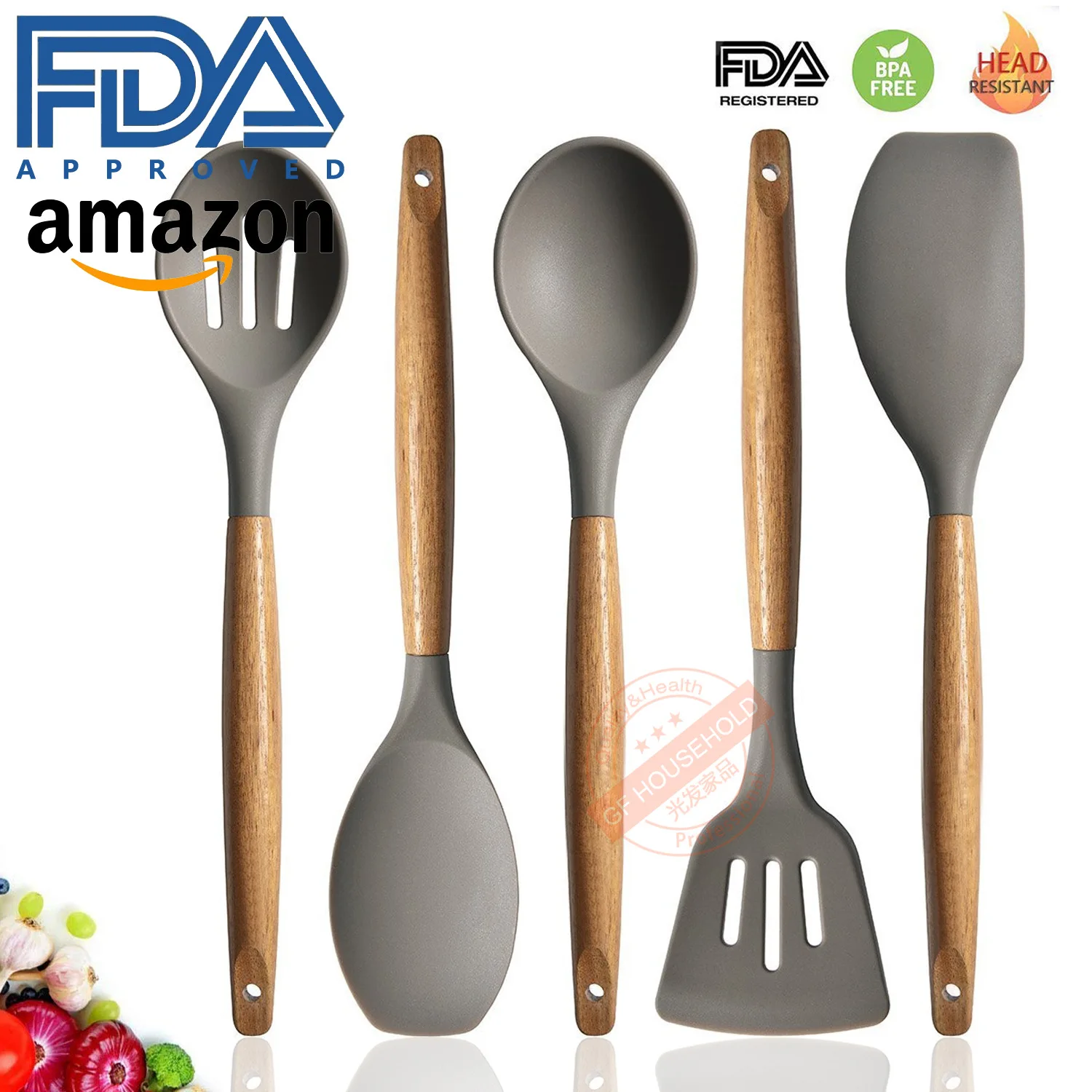 

5-piece wooden handle set cooking utensils kitchen set kitchen tools utensils silicone utensils,set cooking appliances