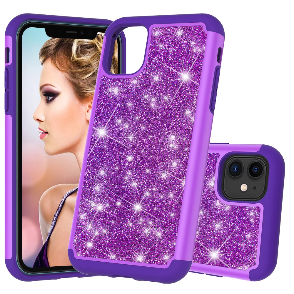 Жесткий пластиковый Чехол 2 в 1 из ТПУ с блестками для iphone 11 11pro max X Xsmax 6s 7 7plus 8plus