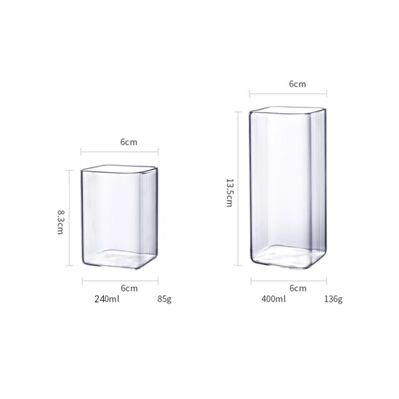 

2021 Transparent Borosilicate Glass Cup Rectangle Single Layer Insulated Tea Juice Cup Lead-free Milk Mug Office Water Cup