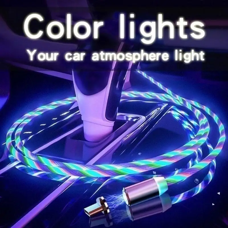 

3 in 1 LED Magnetic USB Cable Fast Charging Type C Cable Magnet Charger Data Charge Micro USB Cable w/3 Magnetic Suction Head