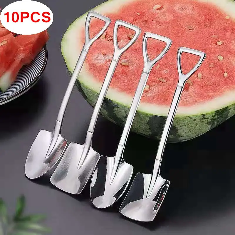 

10 piece Coffee Spoon Cutlery Set Stainless Steel Retro Iron Shovel Ice Cream Spoon Scoop Creative Spoon tea-spoon Fashion