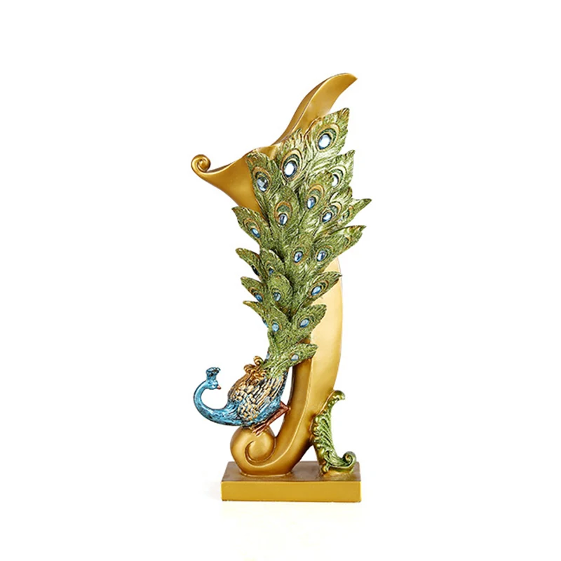 

Exquisite Peacock Home Decoration Ornament Handmade Resin Figurines TV Cabinet Decor Accessories Peacock Flower Vase Sculpture