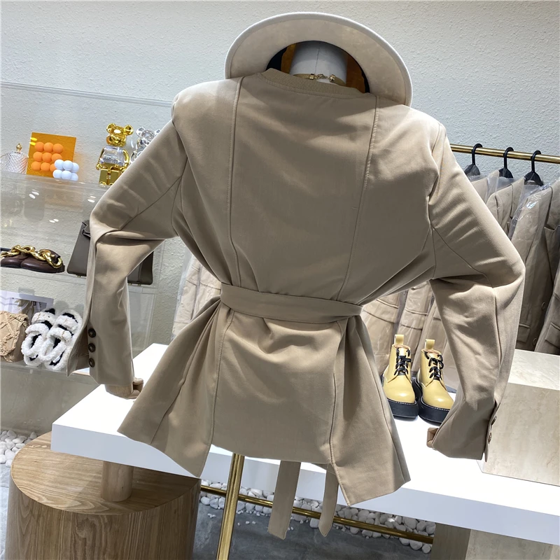 

Niche Design Irregular Sweater With Stylish Personality 2021 New Line Pressing Vertical Strap Waist Flat Pocket Top