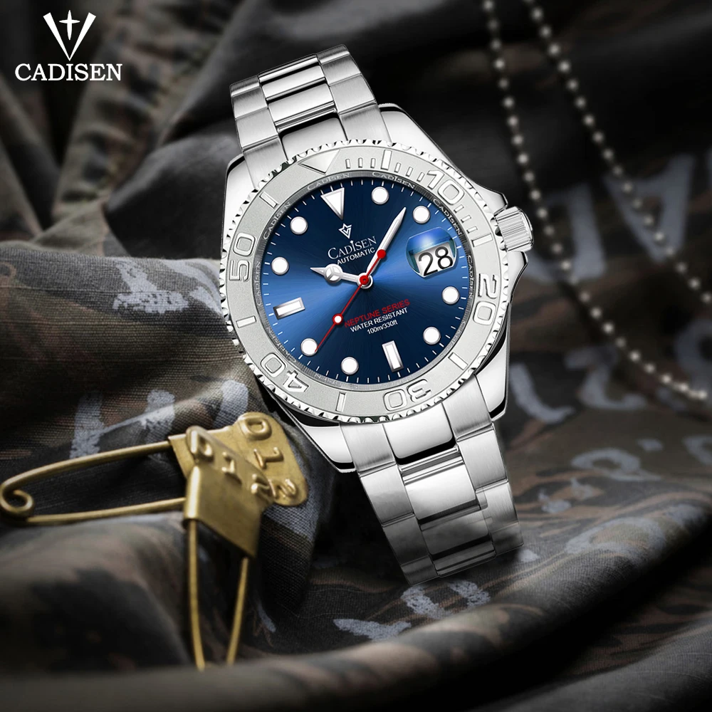 

Часы наручные CADISEN Мужские механические, синие автоматические водонепроницаемые из нержавеющей стали, NH35A