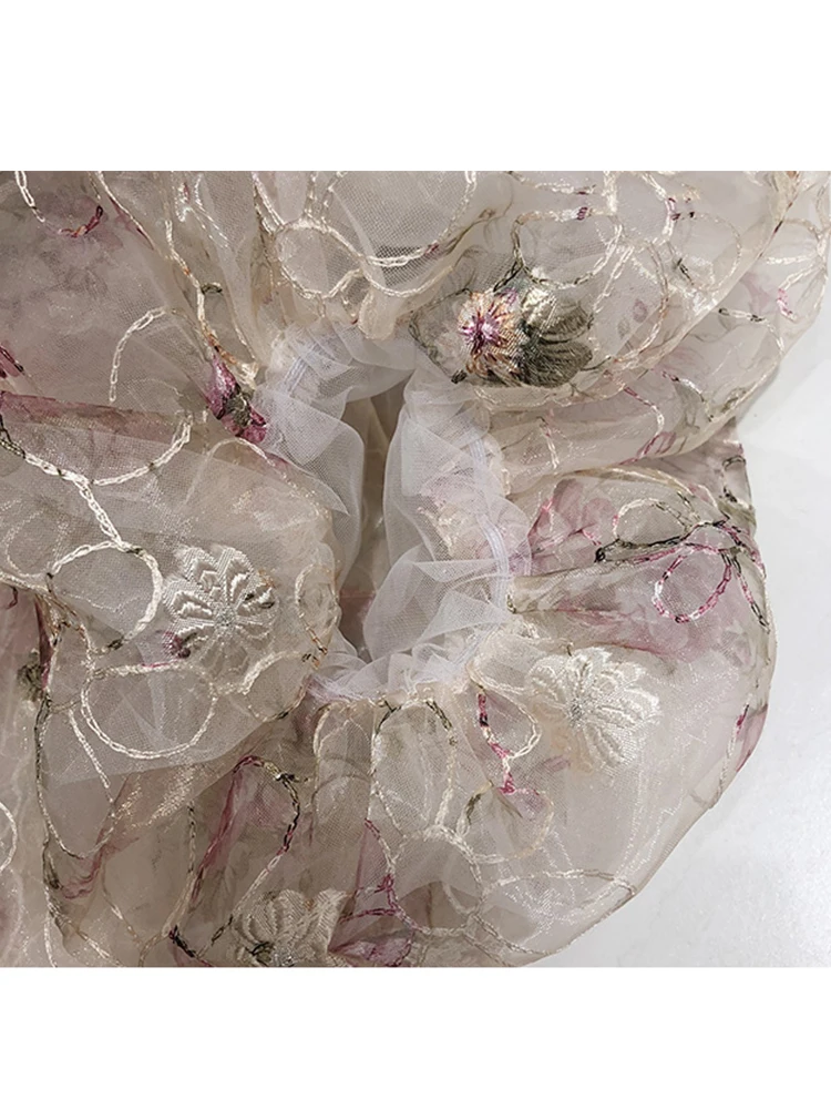 Женская тонкая рубашка из органзы с рукавами-фонариками и вырезами в стиле ретро