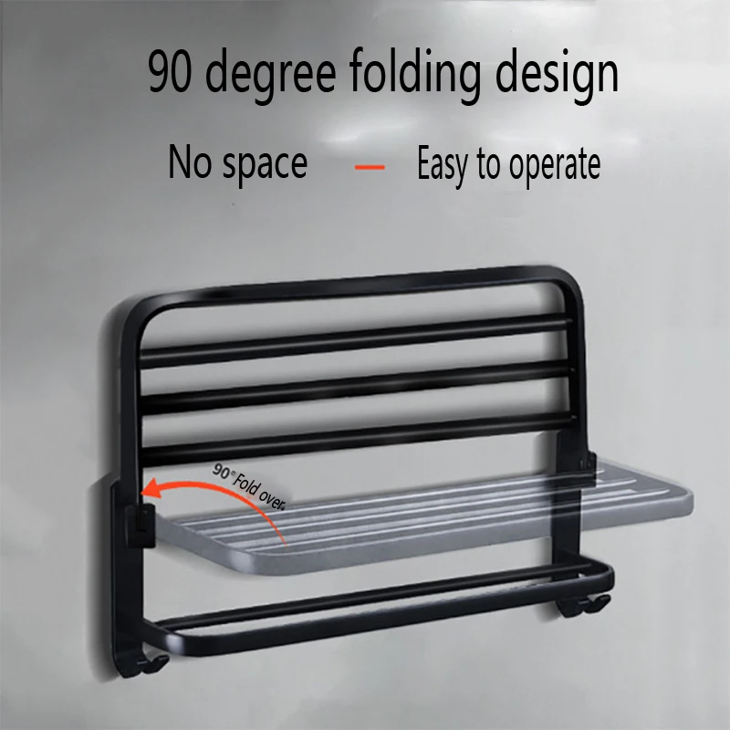 

Nordic Style Simple Bathroom Super Load-Bearing 304 Stainless Steel Black Towel Rack Shelf Hardware Pendant