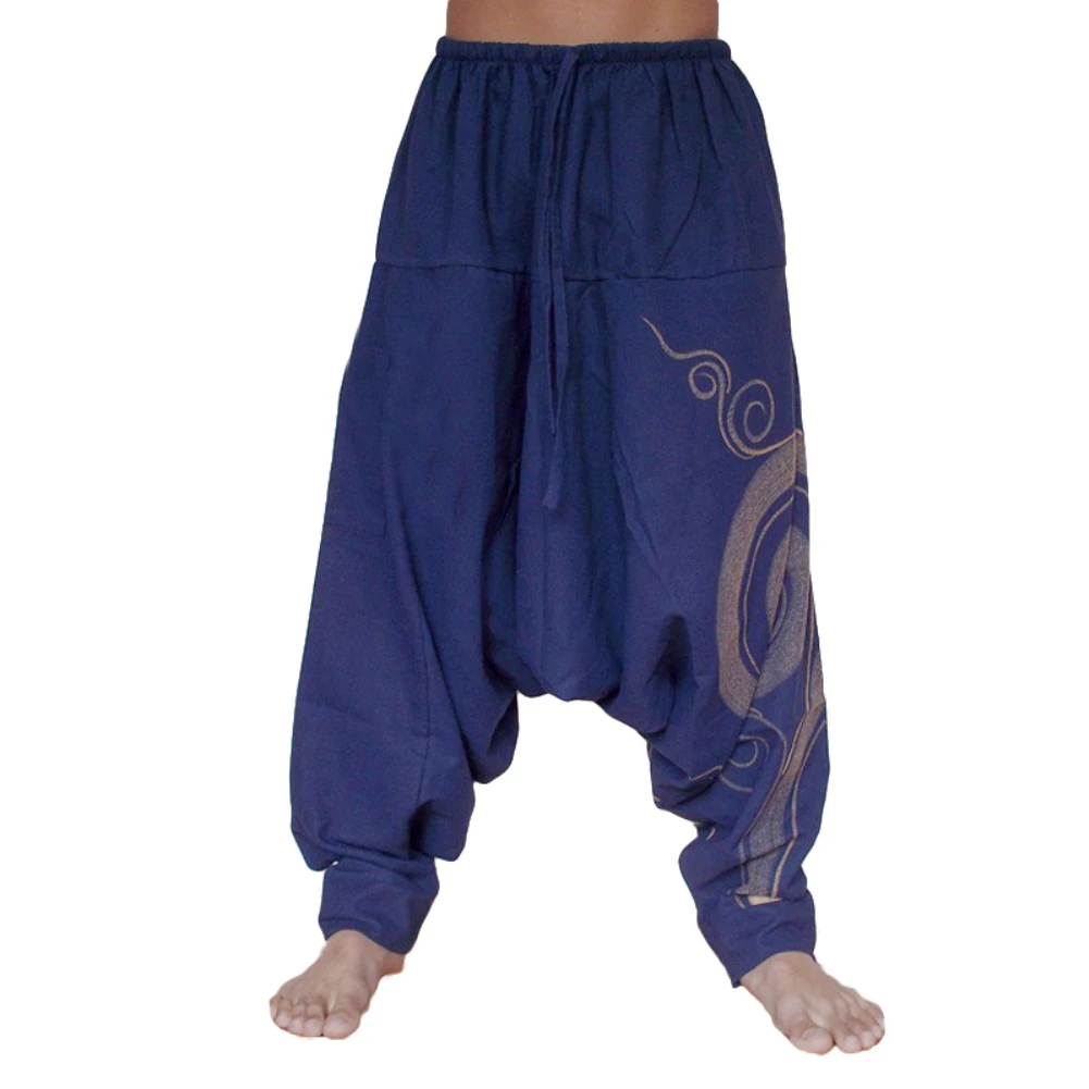 Men Casual Harem Pants Summer Yoga Baggy Aladdin Hippie Spiral Print Trousers