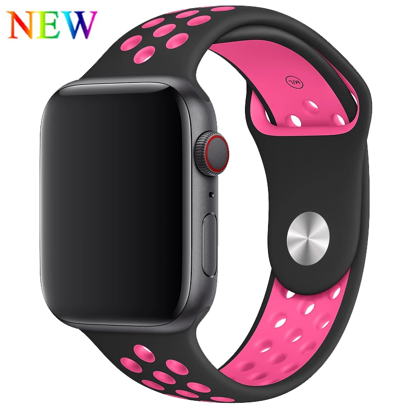 Black Pink Blast Ремешок для apple watch 42 мм 38 мм силиконовый браслет correa iwatch 5 4 3 2 44 мм 40 мм спортивный браслет pulseira аксессуары для apple watch - Цвет ремешка: Black Pink Blast