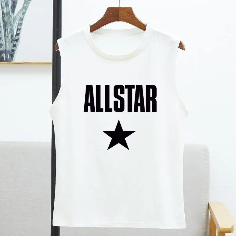 Модная женская футболка со звездами свободная без рукавов женские топы летняя